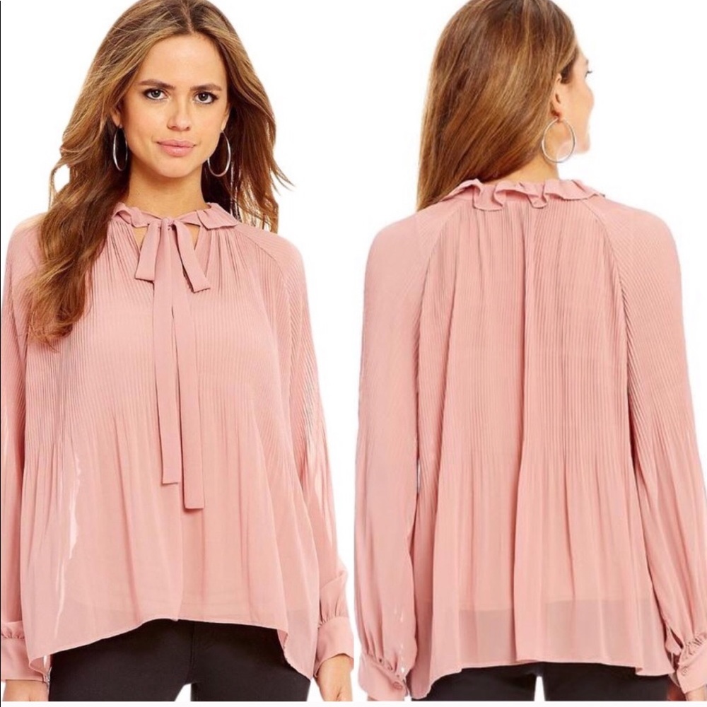 GIANNI BINI - Pink Pleated Tie Neck Blouse